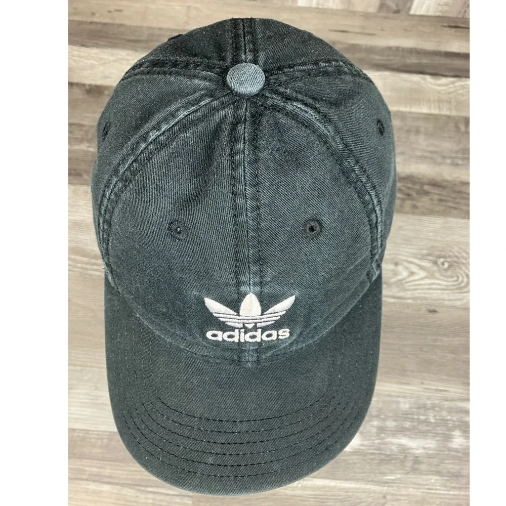 Adidas Originals Trefoil Relaxed Strapback Hat Faded Black Washed Cotton Cap